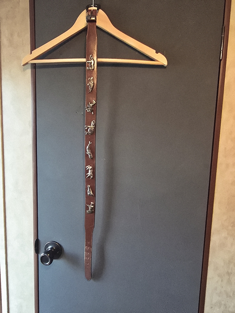 Brown Leather Belt with Solid Brass Animal Emblems